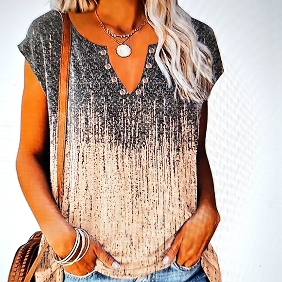 NWOT ETCYY Women's Cap Sleeve Loose fit Gradient Top Decorative Pink and Gray XL - Picture 2 of 10